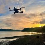 Rakesh Bharania courtesy photos
A Bainbridge Prepares drone takes off to do water rescue training at dusk near Lynwood Center.