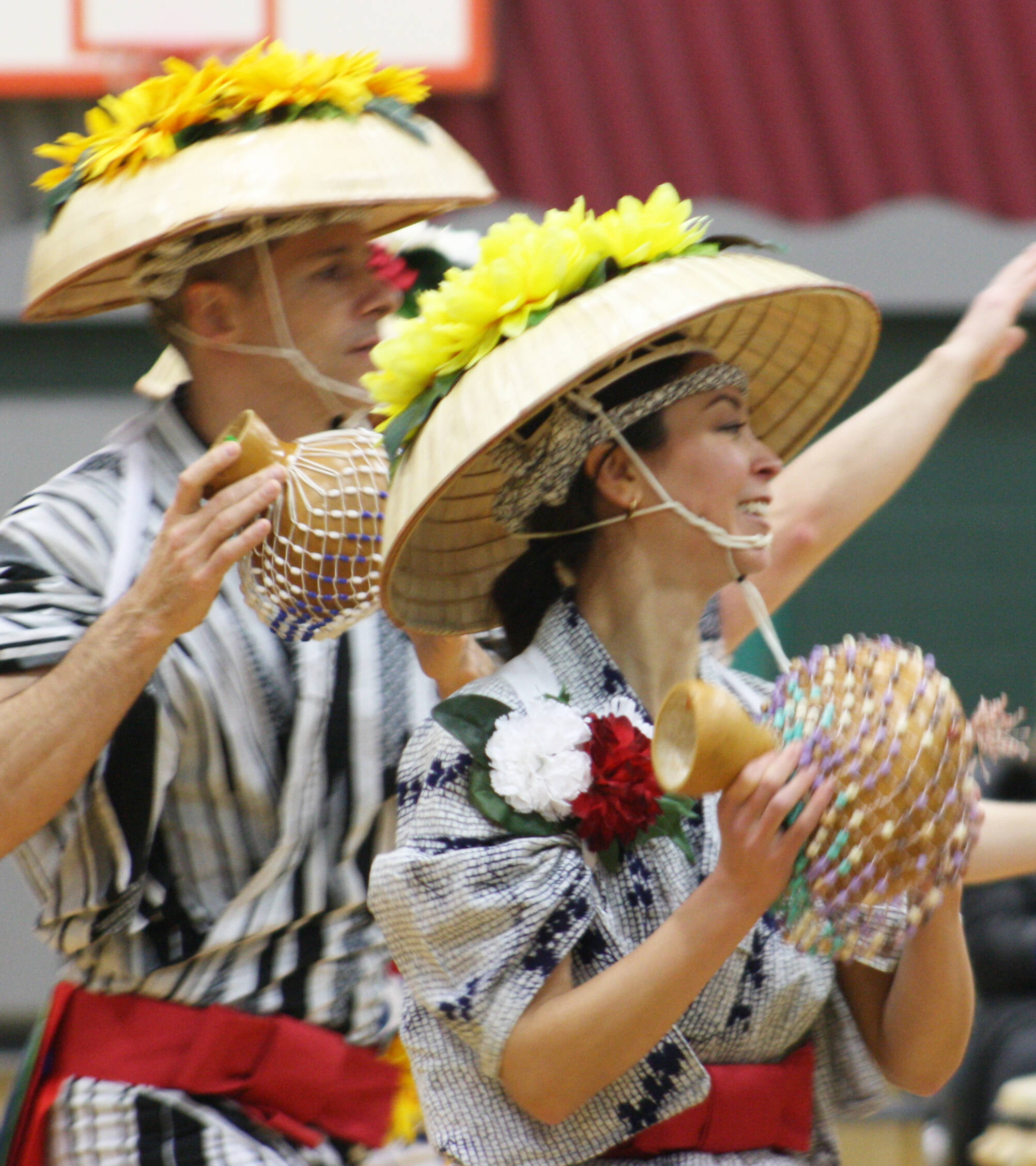 Taiko performers used more than just drums. Instruments like these shekere, or beaded gourds, added a unique tambourine-like sound.