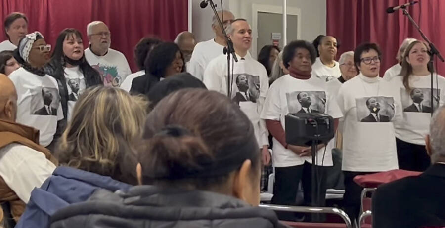 Ed Stern courtesy photos
Senior Pastor John Weston of the Silverdale United Methodist Church and choir sing during the Rev. Dr. Martin Luther King Jr. 31st Annual Celebration at the Kitsap Fairgrounds Jan. 20.