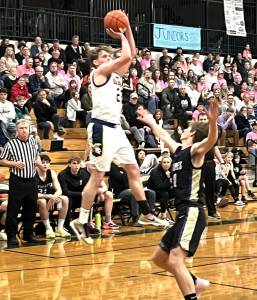 Luke Caputo/Kitsap News Group photos
Bainbridge senior Luca Sheltens puts up a contested shot in a 57-51 win over Sequim at Bainbridge High School Jan. 24.