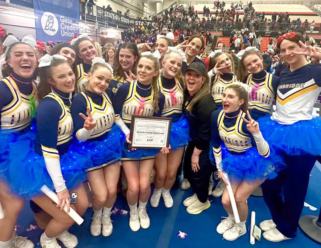 Darienne Schoonmaker courtesy photo
The BHS cheer team celebrates its second-place finish at the WIAA competition, the highest award the team has won in school history.