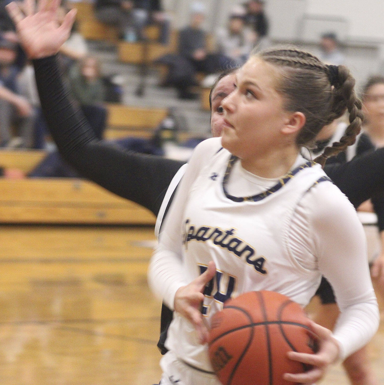 Bainbridge senior Bella Ramirez eyes a layup against North Mason in a 65-34 win over the Bulldogs Feb. 8 at Bainbridge High School.