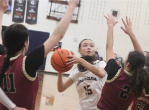 Luke Caputo/Kitsap News Group
Spartan Kaela Cole goes up for a layup in a 71-51 win over Kingston in the district 2A girls basketball tournament at Bainbridge High School Feb. 18.