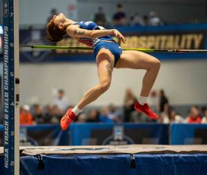 Quentin Wildsmith courtesy photos
BHS alum Allie Wildsmith leaps over the high jump bar at the Division III National Championships in Rochester, N.Y.