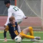 Luke Caputo/Kitsap News Group photos
Spartan Will Treverton steals the ball from a Skyline player in a 4-1 Bainbridge win over Skyline March 20 at Bainbridge High School.
