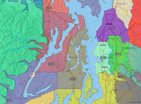 A zoomed-in map of the new forecast zones for Kitsap County.