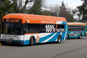 Joshua Kornfeld/Kitsap News Group
Kitsap Transit buses at the Bainbridge Island ferry terminal.
