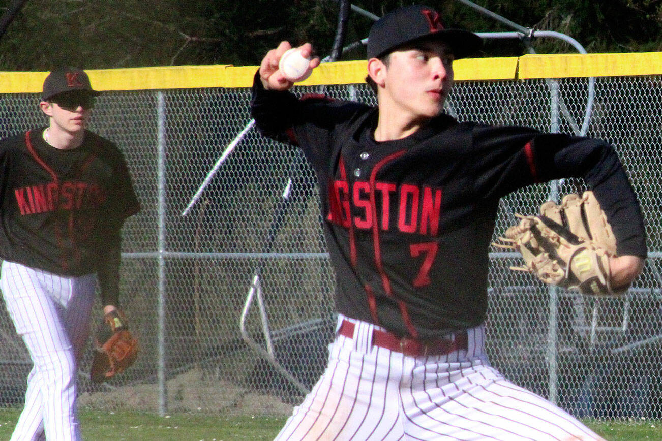 Kingston starting pitcher Chayton Walker throws a pitch in a 10-0 loss to the Bainbridge Spartans April 2.