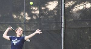Luke Caputo/Kitsap News Group photos
Bainbridges Marta Llorens Casellas prepares to hit the ball in a match against Bremerton.