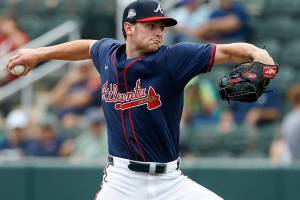 Rome Emperors courtesy photo
JR Ritchie of Bainbridge Island pitches for the Rome Emperors, the Atlanta Braves High-A affiliate minor league team, after suffering a grade two tear of the ulnar collateral ligament in his right elbow in May 2023.