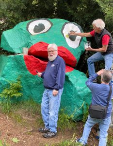 Denise Stoughton courtesy photos
Bob Green, center, poses with Frog Rock before beginning a touch-up paint job.