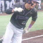 Viking Spencer Gillespie runs to first base in a 3-1 NK loss to Bainbridge May 17 in the district semifinals.