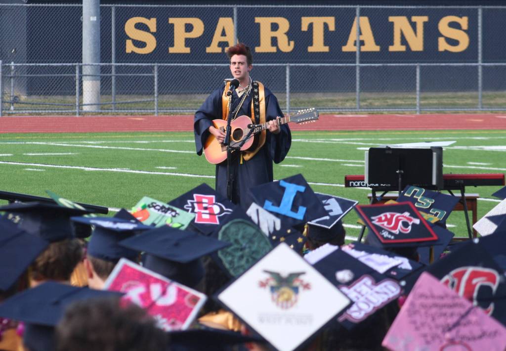 Hugo Gustafson performs a favorite song of his at the graduation ceremony.