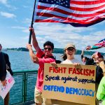 Indivisible Bainbridge courtesy photos
Hundreds of protesters sailed from BI to Seattle aboard M/V Kaleetan June 14 as part of the No Kings protests held nationwide.