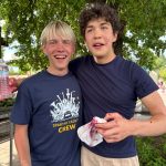 BHS band students Dane Bowman and Sambela Aziz relish sweet victory after winning the 4th of July pie-eating contest.