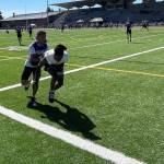 North Kitsap defensive back Kyrie McGinty plays tight defense on a Stadium wide receiver during the 7 on 7 tournament July 12 at Bainbridge High School.