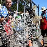 Fixtures like lights and lampshades were out on display in the outdoor rummage area.