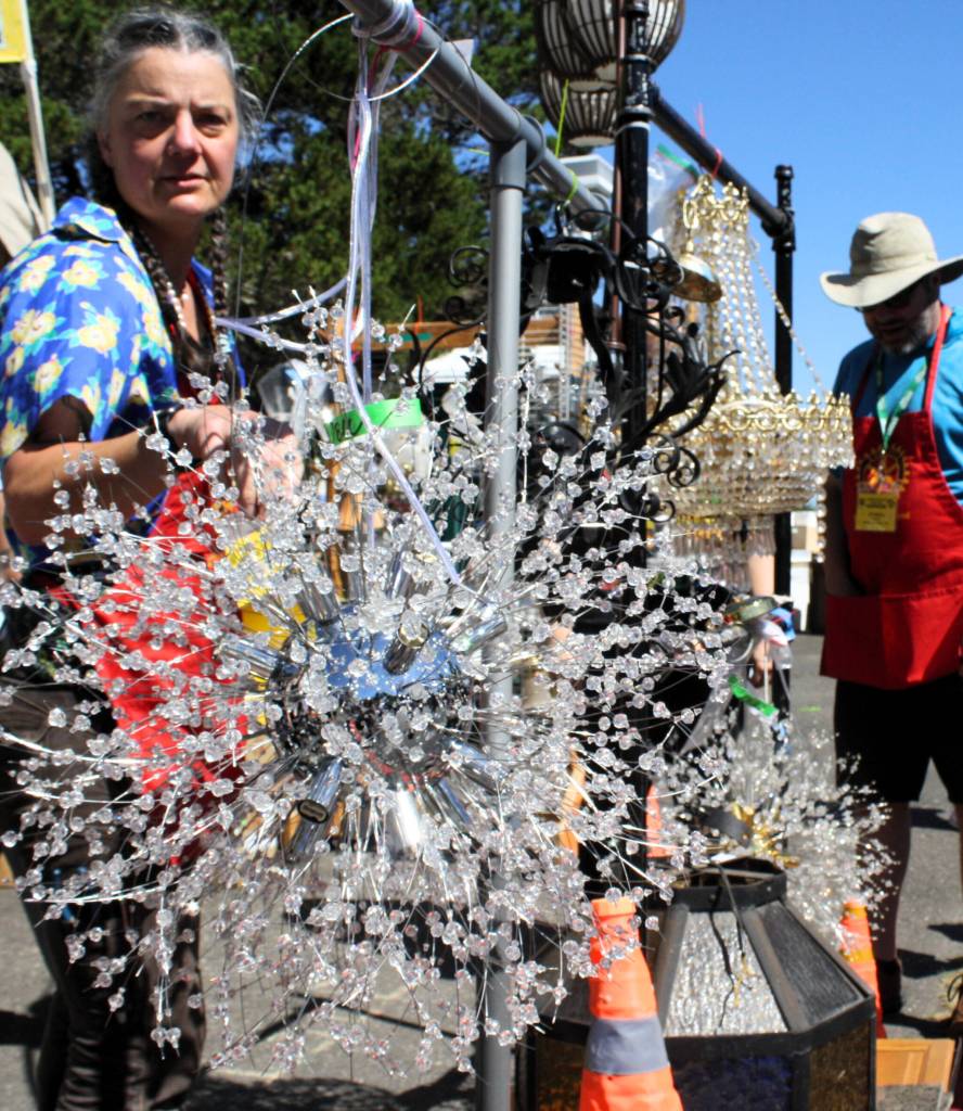 Fixtures like lights and lampshades were out on display in the outdoor rummage area.
