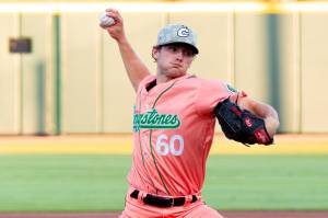 Olivia Crew courtesy photos
J.R. Ritchie pitching for the Double-A Columbus Clingstones May 23.