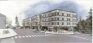Runberg Architecture Group courtesy image
Rendering of the proposed affordable housing project at 625 Winslow Way E.