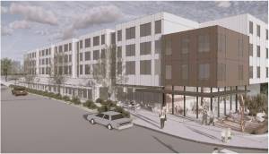 LIHI courtesy image
A rendering of the proposed low-income housing development at the former police station on Winslow Way.