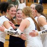 Luke Caputo/Kitsap News Group photos
The Bainbridge Spartans celebrate after winning a point in their home match against Kingston Sept. 25.