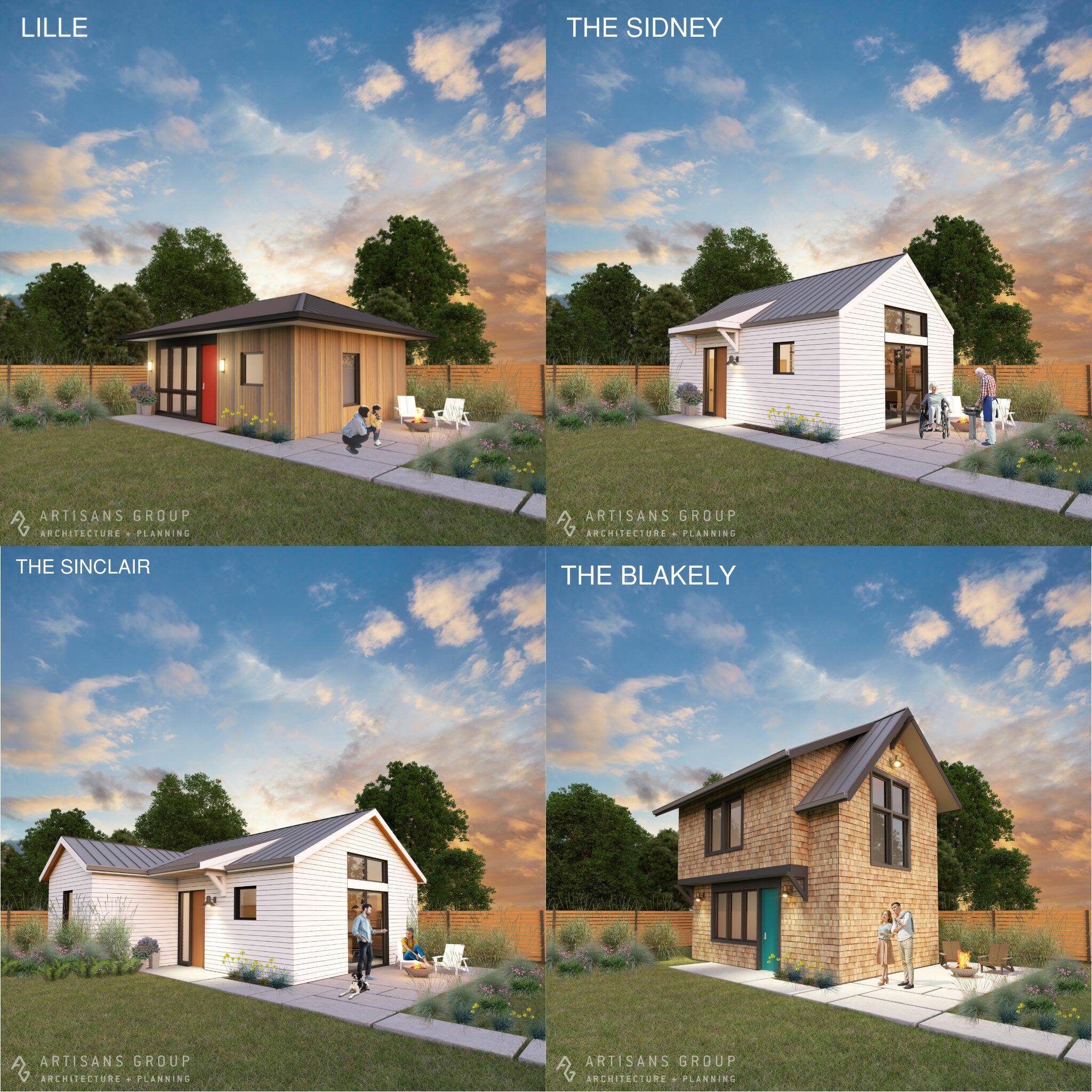 KRCC courtesy photo
A composite image of four of the six pre-approved ADU designs.