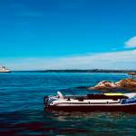 The raft Harrison used to transport his supplies to Blakely Rock.