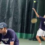 Bainbridge Spartans George Vaughn (serving) and Teddy Kwan won enough matches at the 2A WCD tennis tournament Oct. 31 to earn a state bid.
