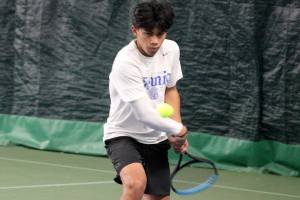 Luke Caputo/Kitsap News Group photos
Olympic Trojan Jonah Pantig won the 2A WCD singles championship in a 6-1, 6-3 victory over Bremerton Knight Joseph Cao Oct. 31 at the Kitsap Tennis & Athletic Center.