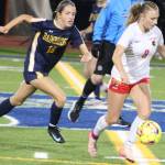 Spartan Vega Hendrickson pursues a Steilacoom player with the ball in a 3-1 Bainbridge home win over the Steilacoom Sentinels Nov. 8 in the District 3 2A girls soccer championship.