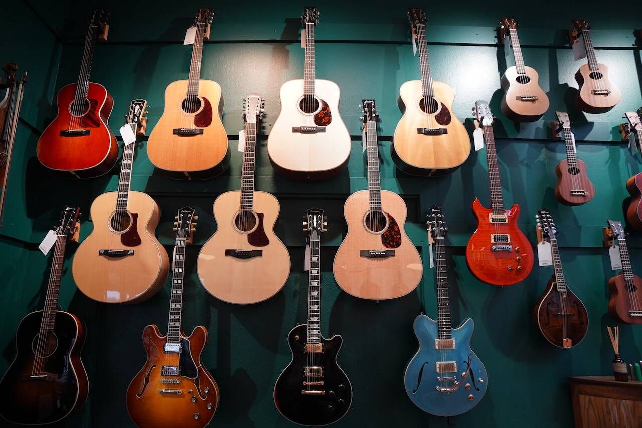 A selection of guitars available for purchase.
