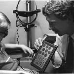 Dr. Kirscher conducts a stereopsis test to see how well the two eyes work together.