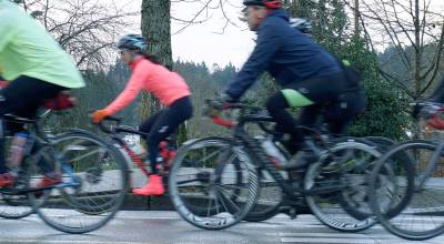 File photo
Chilly Hilly bicyclists ride along Winslow Way.