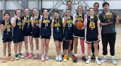 Bainbridge Roots courtesy photo
The Bainbridge Roots girls basketball team celebrates its state title win March 15 in Spokane.