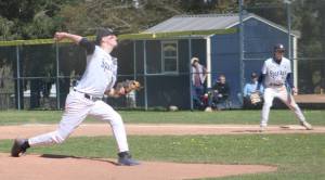 Luke Caputo/Kitsap News Group
Spartan pitcher Dom DAmico throws the ball across the plate in an 11-6 Bainbridge home loss to the Peninsula Seahawks March 28.