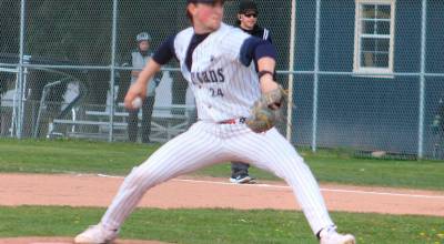 Luke Caputo/Kitsap News Group photos
Spartan starting pitcher McCrea Curfman only gave up one hit through four scoreless innings in a 17-0 Bainbridge home win over the Kingston Buccaneers March 31.