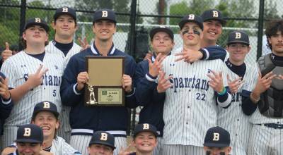 Luke Caputo/Kitsap News Group photos
The Bainbridge Spartans celebrate their first-place finish in the 2026 District 3 2A Baseball Tournament.