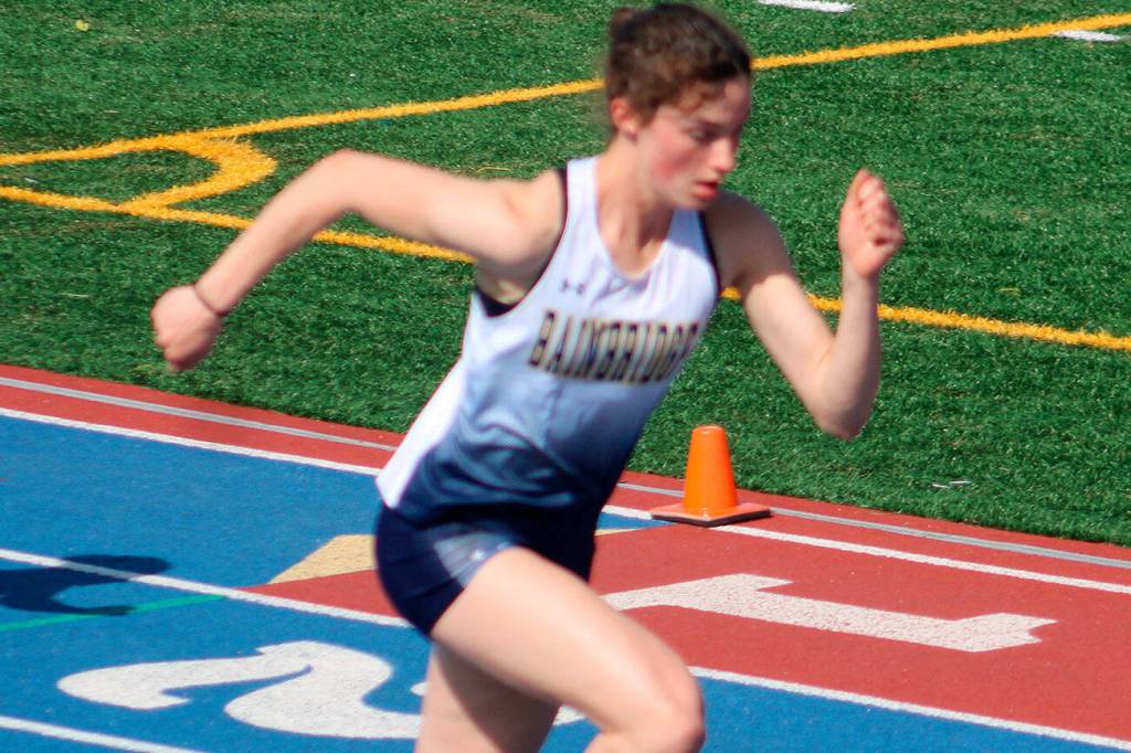 Luke Caputo/Kitsap News Group
Bainbridge Spartan Sabine Hartenstine won the girls 300-meter hurdles in the 2A District 3 Track & Field Championships May 22 at Bremerton High School.