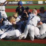 Luke Caputo/Kitsap News Group photos
The Bainbridge Spartans celebrate after Tenzing Dikmans walk-off RBI to seal the state championship in a 1-0 win over Tumwater May 30 at Joe Martin Stadium in Bellingham.
Luke Caputo/Kitsap News Group photos
The Bainbridge Spartans celebrate after Tenzing Dikmans walk-off RBI to seal the state championship in a 1-0 win over Tumwater May 30 at Joe Martin Stadium in Bellingham.